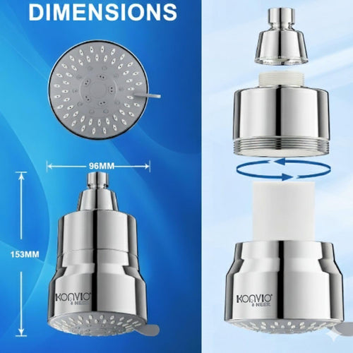 Konvio Neer 5 spray mode Advanced 22 stages shower filter for Bathroom | Hard Water Softener for shower | Borewell/Tanker Water | For Soft Hair & Skin