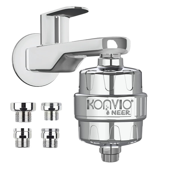 Konvio Shower and tap filter for hard water with 22-Stage | Advanced water softener for Bathroom | Hard Water Filter | (Pack of 1, Chrome)